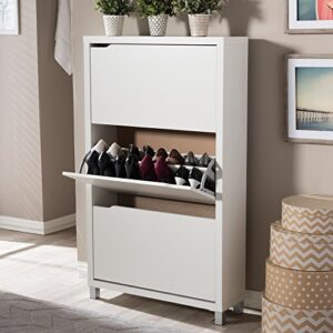 Baxton Studio Simms 3 Tier Modern Shoe Cabinet, White