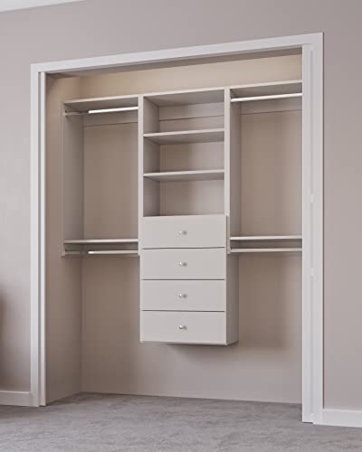 Closet Kit with Hanging Rods, Shelves & Drawers - Corner Closet System - Closet Shelves - Closet Organizers and Storage Shelves (White, 96 inches Wide) Closet Shelving