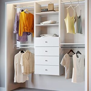 Closet Kit with Hanging Rods, Shelves & Drawers - Corner Closet System - Closet Shelves - Closet Organizers and Storage Shelves (White, 96 inches Wide) Closet Shelving