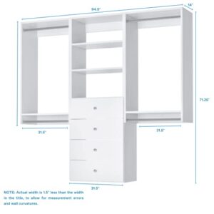 Closet Kit with Hanging Rods, Shelves & Drawers - Corner Closet System - Closet Shelves - Closet Organizers and Storage Shelves (White, 96 inches Wide) Closet Shelving