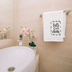 2 Pieces Funny Hand Towels with Sayings Hello Sweet Cheeks Wash Your Hands Bathroom Hand Towels Rustic Cute Dish Kitchen Towels for Bathroom Home Decorative Farmhouse Bath Sign, 16 x 24 Inch