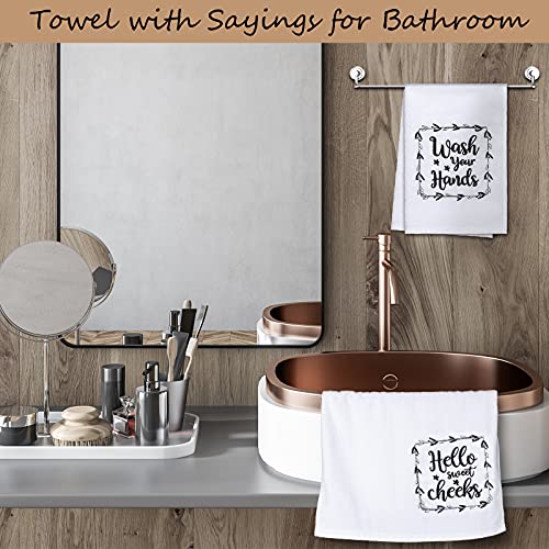 2 Pieces Funny Hand Towels with Sayings Hello Sweet Cheeks Wash Your Hands Bathroom Hand Towels Rustic Cute Dish Kitchen Towels for Bathroom Home Decorative Farmhouse Bath Sign, 16 x 24 Inch