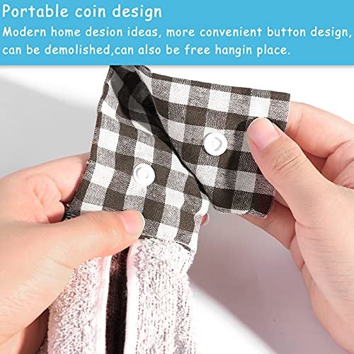 Cotton Hand Towels, 2 Pack 100% Cotton Kitchen Hand Towels Absorbent Hanging Towels, Button Hanging Tie Towels for Kitchen, Bathroom, Brown