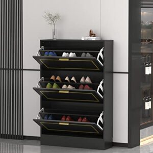 AGOTENI Shoe Cabinet, Tipping Bucket Shoes Cabinets, Shoes Cabinet with 3 Flip Drawers, Narrow Shoe Rack Cabinet for Entryway, Modern Shoes Organizer Cabinet (31.5”W x 9.5”D x 47.2”H)