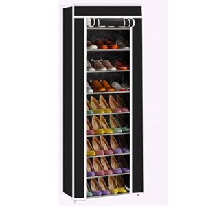goodsilo shoe organizer stand 9 tier tall shoe rack storage steel w/ non-woven fabric dustproof covered shoe shelf stackable closet & entryway, black (gsy-dm-016bl)