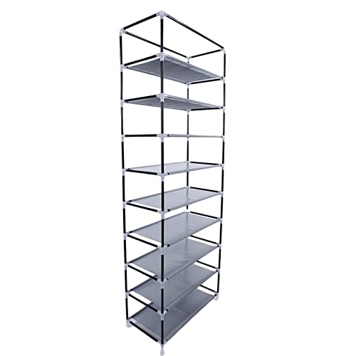 GOODSILO Shoe Organizer Stand 9 Tier Tall Shoe Rack Storage Steel w/ Non-Woven Fabric Dustproof Covered Shoe Shelf Stackable Closet & Entryway, Black (GSY-DM-016BL)