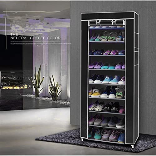 GOODSILO Shoe Organizer Stand 9 Tier Tall Shoe Rack Storage Steel w/ Non-Woven Fabric Dustproof Covered Shoe Shelf Stackable Closet & Entryway, Black (GSY-DM-016BL)