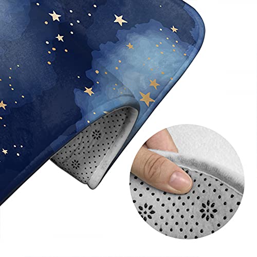 Stars Clouds Bathroom Antiskid Pad Watercolor Gold Shining Constellations Night Sky Dark Blue Pattern Non Slip Bathroom Rugs Sets 3 PCS Bath Mat Contour Toilet Lid 16x24