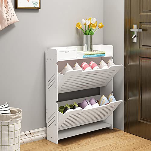 Modern Narrow White Flip Down Shoe Rack Shelf (2 Tiers)