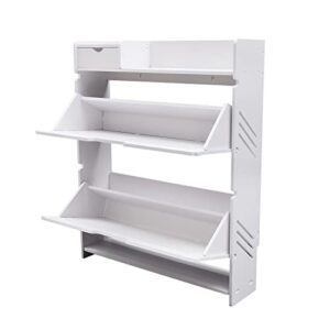 Modern Narrow White Flip Down Shoe Rack Shelf (2 Tiers)