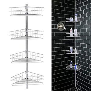 gdrasuya10 4-tier bathroom shower shelf rack storage basket with hook constant tension corner shower caddy shower tension pole caddy 4-shelf rustproof shower tension pole caddy