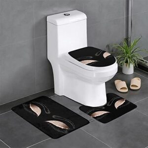 eyelash pattern printed bathroom carpet set non-slip absorbent, soft washable toilet shower mat set, 3 pc