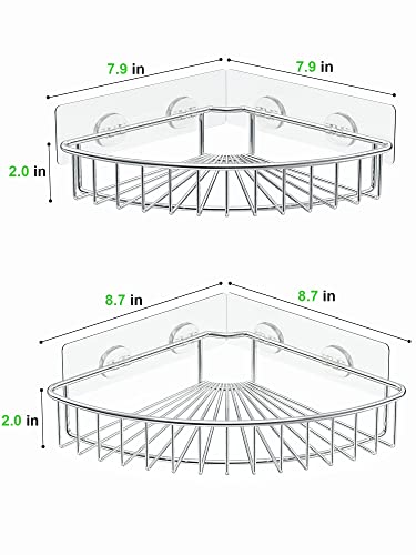 SMARTAKE 2-Pack Corner Shower Caddy, SUS304 Stainless Steel, Wall Mounted Bathroom Shelf with Adhesive, Storage Organizer for Toilet, Dorm and Kitchen (Silver)