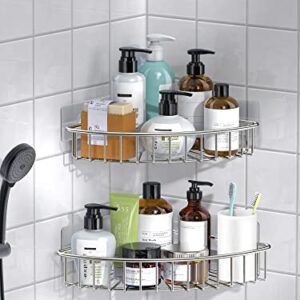 SMARTAKE 2-Pack Corner Shower Caddy, SUS304 Stainless Steel, Wall Mounted Bathroom Shelf with Adhesive, Storage Organizer for Toilet, Dorm and Kitchen (Silver)