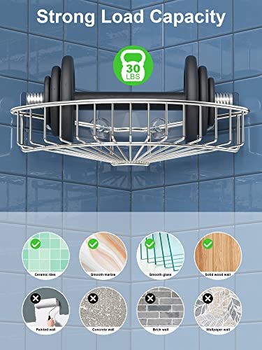 SMARTAKE 2-Pack Corner Shower Caddy, SUS304 Stainless Steel, Wall Mounted Bathroom Shelf with Adhesive, Storage Organizer for Toilet, Dorm and Kitchen (Silver)