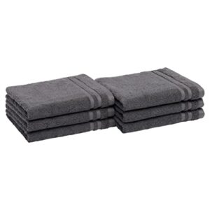 amazon basics cotton hand towels, made with 30% recycled cotton content - 6-pack, dark gray