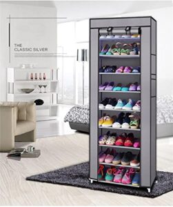 smaworld 10 tiers shoe rack - non-woven fabric shoe storage cabinet narrow shoe shelf large shoe rack organizer for 45 pairs for floor entryway bedroom (gray)