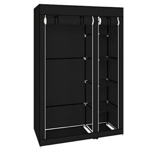 designscape3d portable wardrobe with hanging rod and shelves, 67in clothes closet with non-woven fabric cover, easy to assemble, black
