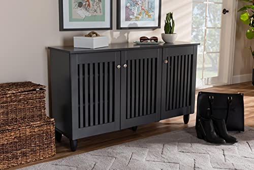 Baxton Studio Fernanda Modern and Contemporary Dark Gray 3-Door Wooden Entryway Shoe Storage Wide Cabinet