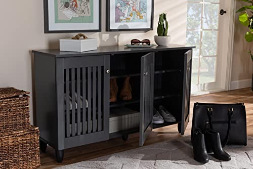 Baxton Studio Fernanda Modern and Contemporary Dark Gray 3-Door Wooden Entryway Shoe Storage Wide Cabinet