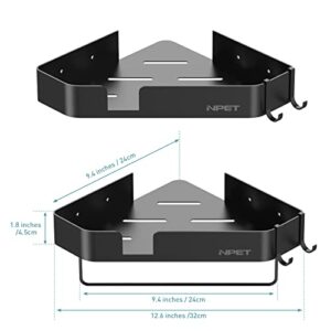 NPET 2-Pack Corner Shower Caddy Basket Shelf, Rust Proof Space Aluminum, No Drilling Wall Mounted Shampoo Holder Organizer Shelf with Adhesive for Bathroom Kitchen Storage (Triangle, Black)