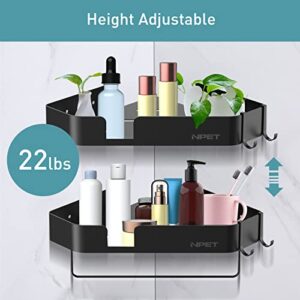 NPET 2-Pack Corner Shower Caddy Basket Shelf, Rust Proof Space Aluminum, No Drilling Wall Mounted Shampoo Holder Organizer Shelf with Adhesive for Bathroom Kitchen Storage (Triangle, Black)