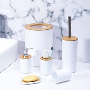 6PCS Bathroom Accessories Set - with Toothbrush Holder, Toothbrush Cup, Soap Dispenser, Soap Dish, Toilet Brush Holder, Trash Can Practical Toilet Kit for Home Washing Room (White)