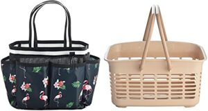 alink flamingo mesh shower caddy basket + plastic shower caddy basket