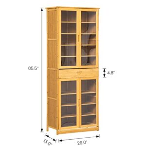 MoNiBloom Tall Shoe Storage Cabinet with 2 Double Doors Bamboo Free Standing Shoes Shelf Stand with 1 Drawer for 32-36 Pairs Entryway Hallway Bedroom, Natural