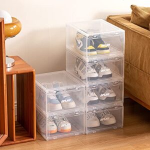 Shoe Boxes Clear Plastic - Stackable Sneaker Shoe Container Drop-front Shoe Display Case for Closets, Entryway Shoe Rack, Clothing Rack, Bed, Easy Assembly (3PCS) (White)