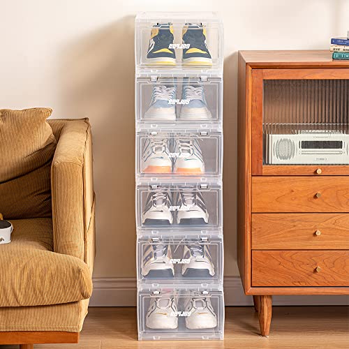 Shoe Boxes Clear Plastic - Stackable Sneaker Shoe Container Drop-front Shoe Display Case for Closets, Entryway Shoe Rack, Clothing Rack, Bed, Easy Assembly (3PCS) (White)