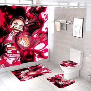 daweitianlong 4 piece anime shower curtain set with non-slip rug, thickened toilet lid cover and bath mat,waterproof anime shower curtain sets for bathroom with12 hooks 59x71 inch, 14