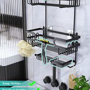 HapiRm Hanging Shower Caddy with Two Soap Holders, Rustproof & Waterproof Shower Shelf over Shower Head with 12 Hooks, No Drilling Shower Organizer for Bathroom - Black