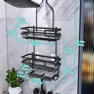 HapiRm Hanging Shower Caddy with Two Soap Holders, Rustproof & Waterproof Shower Shelf over Shower Head with 12 Hooks, No Drilling Shower Organizer for Bathroom - Black