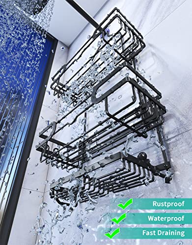 HapiRm Hanging Shower Caddy with Two Soap Holders, Rustproof & Waterproof Shower Shelf over Shower Head with 12 Hooks, No Drilling Shower Organizer for Bathroom - Black