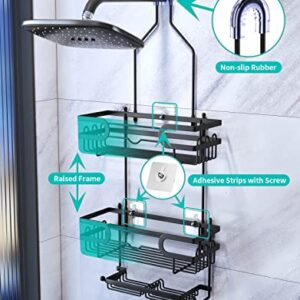 HapiRm Hanging Shower Caddy with Two Soap Holders, Rustproof & Waterproof Shower Shelf over Shower Head with 12 Hooks, No Drilling Shower Organizer for Bathroom - Black