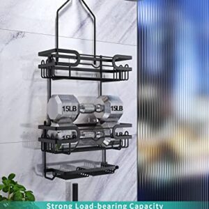 HapiRm Hanging Shower Caddy with Two Soap Holders, Rustproof & Waterproof Shower Shelf over Shower Head with 12 Hooks, No Drilling Shower Organizer for Bathroom - Black