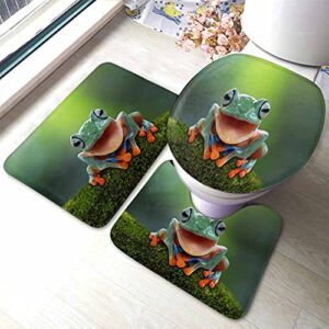 aoyego tree frog laughing bathroom rugs set of 3 natural animal closeup small isolated flying fog non slip 31.5x19.7 inch soft absorbent polyester for tub shower toilet