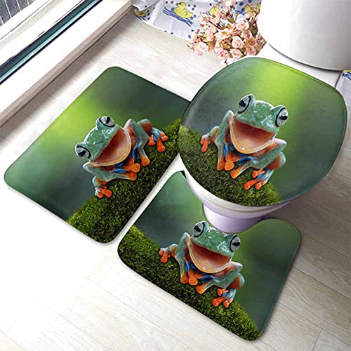 AOYEGO Tree Frog Laughing Bathroom Rugs Set of 3 Natural Animal Closeup Small Isolated Flying Fog Non Slip 31.5X19.7 Inch Soft Absorbent Polyester for Tub Shower Toilet