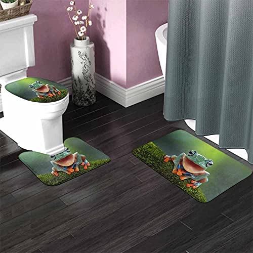 AOYEGO Tree Frog Laughing Bathroom Rugs Set of 3 Natural Animal Closeup Small Isolated Flying Fog Non Slip 31.5X19.7 Inch Soft Absorbent Polyester for Tub Shower Toilet