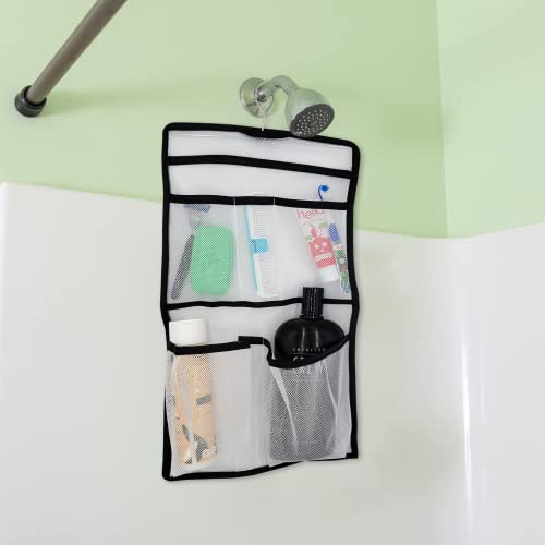 Skybenders Mesh 5 Pocket Hanging Shower Caddy 12in x 20in - Over the Door Or Shower Curtain Organizer, Perfect For The Gym, Your Next Cruise, RV Or Camping Trip. Most Desired Traveling Gift & Great For College Dorm Showers.