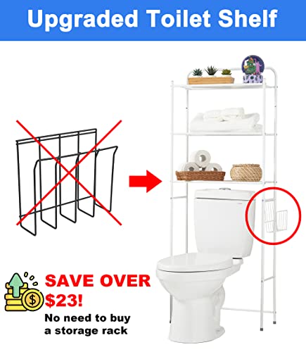 Oikos 3 Tier Over-The-Toilet Storage, Above Toilet Storage, Over The Toilet Bathroom Storage, Over The Toilet Storage White, Over Toilet Shelf, Bathroom Racks and Shelves, Magazine Rack (White)