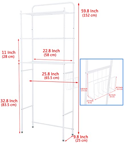 Oikos 3 Tier Over-The-Toilet Storage, Above Toilet Storage, Over The Toilet Bathroom Storage, Over The Toilet Storage White, Over Toilet Shelf, Bathroom Racks and Shelves, Magazine Rack (White)