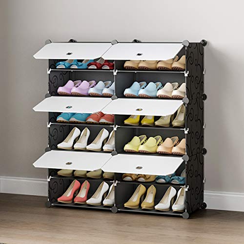 Aeitc Shoe Rack 24 Pairs Shoe Organizer Narrow Standing Stackable Shoe Storage Cabinet Space Saver for Entryway, Hallway and Closet,Black