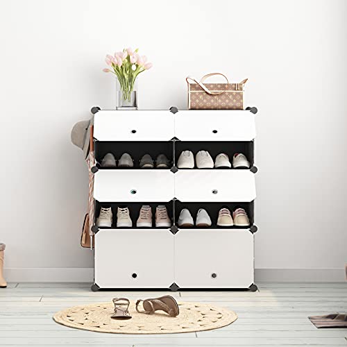 Aeitc Shoe Rack 24 Pairs Shoe Organizer Narrow Standing Stackable Shoe Storage Cabinet Space Saver for Entryway, Hallway and Closet,Black