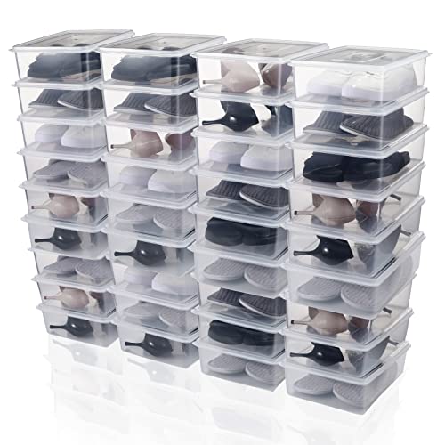 Sawysine 36 Pieces 5.5 Qt Plastic Storage Container Bin with Lids, Clear Shoe Storage Bin Box Bulk Stackable Storage Shoe Box for Organizing Shoes Closet Organization School Supplies