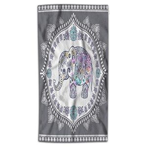 wondertify indian lotus ethnic elephant hand towel african tribal boho mandala arabesque hand towels for bathroom, hand & face washcloths 15x30 inches white grey