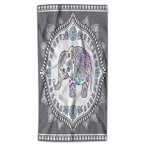 Wondertify Indian Lotus Ethnic Elephant Hand Towel African Tribal Boho Mandala Arabesque Hand Towels for Bathroom, Hand & Face Washcloths 15X30 Inches White Grey