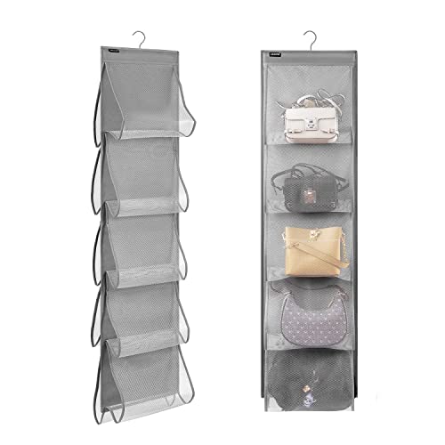 ANZORG 1 Pcs Dual Sided Hanging Handbags Organizer Closet Shoe Holder with 10 Large Pockets Storage for Towel Scarf Clothes (MESH)