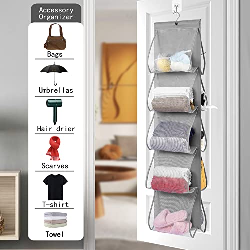 ANZORG 1 Pcs Dual Sided Hanging Handbags Organizer Closet Shoe Holder with 10 Large Pockets Storage for Towel Scarf Clothes (MESH)